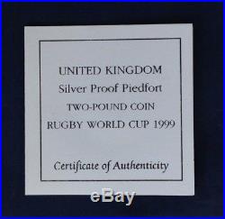 1999 Silver Piedfort Proof £2 coin Rugby World Cup in case with COA (H6/8)