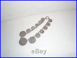 19th Century coin charivari 13 mounted silver world coins 16 inches long