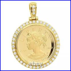 2 Mint American Liberty Coin Mens Pendant 14K Yellow Gold Plated 2ct Moissanite
