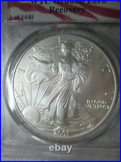2001 American Silver Eagle 1440 World Trade Center Recovery Coin Pcgs Certified