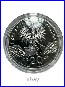 2001 Poland Proof Silver Coin 20ZL Swallowtail Butterfly World Animal (toned)