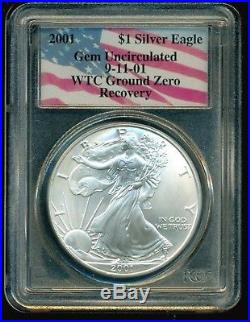 2001 Silver Eagle World Trade Center Wtc Recovery 9/11 Pcgs Gem Unc