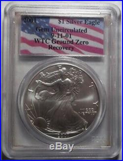 2001 Silver Eagle Wtc Pcgs Gem Unc World Trade Center Recovery 9/11 Dollar $1