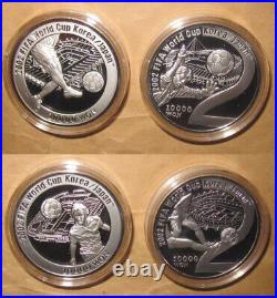 2002 Korea FIFA World Cup 10000 W Proof Silver Coins set with COA & BOX RARE & S