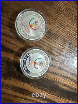 2002 Korea FIFA World Cup Proof Silver Coins! 2 coins, 1 troy OZ EACH