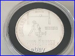 2003 SILVER PROOF ENGLAND WINNERS RUGBY WORLD CUP 2oz MEDAL/COIN BOX COA
