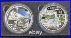 2004 Cook Islands Great Rail Journeys of the World 5x $1.999 1 oz Train Coins 2004 Cook Islands Great Rail Journeys of the World 5x $1.999 1 oz Train Coins