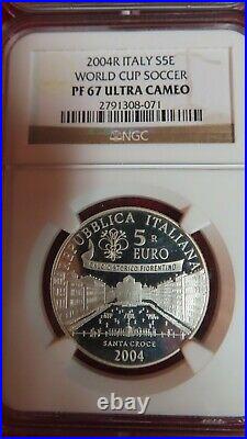 2004 ITALY silver euro COIN 5 PROOF WORLD CUP Football Soccer Germany NGC PF67