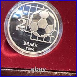 2004 Silver Proof 4 Coin Box Set + Coa Fifa 100 Years Of World Football