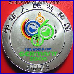 2005 CHINA 10 YUAN 1oz SILVER 2006 GERMANY SOCCER FIFA WORLD CUP COLORED COIN RR