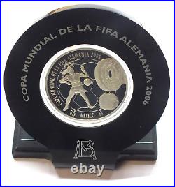 2006 Mexico World Cup Germany $5 Pesos 999 Silver 1 oz Proof Coin + Stand J745