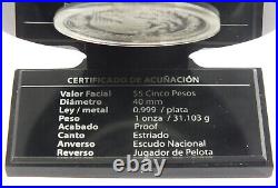 2006 Mexico World Cup Germany $5 Pesos 999 Silver 1 oz Proof Coin + Stand J745