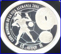 2006 Mexico World Cup Germany $5 Pesos 999 Silver 1 oz Proof Coin + Stand J745