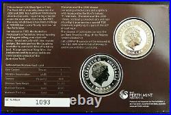 2008 & 2009 Australia Kookaburra 2 Coin. 999 Silver La World Fair Perth Mnt Pack