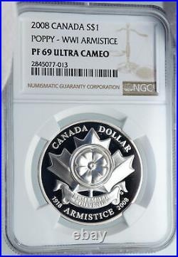 2008 CANADA WWI 1918 World War I Armistice POPPY Proof SILVER $ Coin NGC i87848