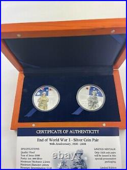 2008 End Of World War 1 1oz 999 Silver Proof Coin Pair Cook Islands