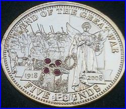 2008 Tdc Piedfort World War Silver Gold Proof Rubies Saphire £5 Coin