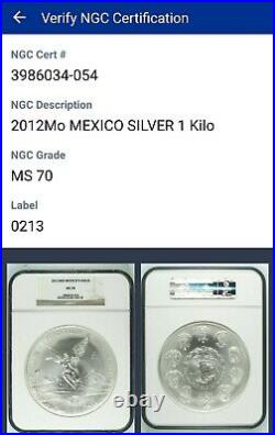 2012 MEXICO SILVER KILO COIN MS70 LIBERTAD 32.15 oz RARE IN MS70-only 181/world