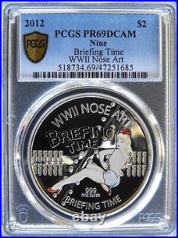 2012 Niue 1 oz 999 Silver $2 Nose Art PCGS PR68DCAM Briefing Time World War II