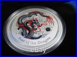 2012 Year of the DRAGON 1oz Silver Coloured Coin. WORLD MONEY FAIR. BLACK SUPERB