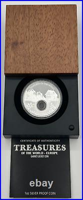 2013 $1 Treasures of the World, Europe 1oz Silver Proof Locket Coin Garnet Gems