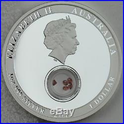 2013 $1 Treasures of the World, Europe 1oz Silver Proof Locket Coin Garnet Gems