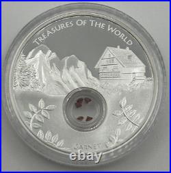 2013 $1 Treasures of the World, Europe 1oz Silver Proof Locket Coin Garnet Gems