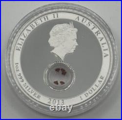 2013 $1 Treasures of the World, Europe 1oz Silver Proof Locket Coin Garnet Gems