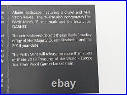 2013 Treasures of the World EUROPE Garnet Locket Coin 1 oz 99.9 Silver Proof 2013 Treasures of the World EUROPE Garnet Locket Coin 1 oz 99.9 Silver Proof