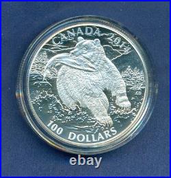 2014 $100 FINE SILVER COIN 1.09 Oz GRIZZLY BEAR LIMITED ED. 50 000 WORLD