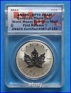 2014 $5 Canadian Silver Maple World Money Fair Privy ANACS RP70 DCAM (lot 2)