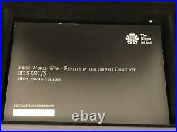 2015 6pc Silver Proof £5 100th Ann. First World War-A Story in Coins withBox & COA