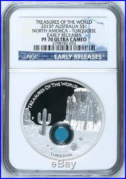 2015 Treasures of the World North America Turquoise 1 oz $1 Silver Coin NGC PF70