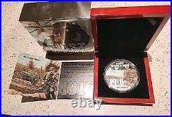 2016 $10 Centenary First World War 5oz Pure Silver Proof Colour Coin C. O. A 500