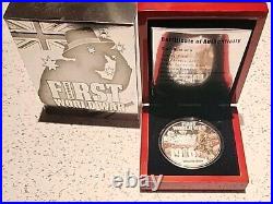 2016 $10 Centenary First World War 5oz Pure Silver Proof Colour Coin C. O. A 500