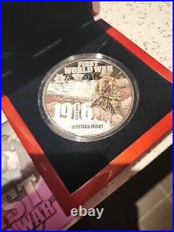 2016 $10 Centenary First World War 5oz Pure Silver Proof Colour Coin C. O. A 500