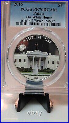 2016 $5 PCGS PR70 Palau World of Wonders The White House Silver Colored Coin