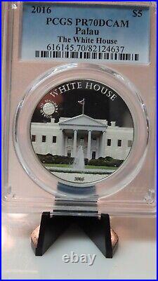 2016 $5 PCGS PR70 Palau World of Wonders The White House Silver Colored Coin