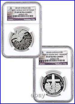 2016 Vatican World Day of Peace Silver Proof Coins NGC PF69 UC Set of 2