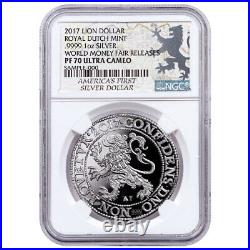 2017 Lion Dollar 1 oz Silver Proof NGC PF70UC Money Fair Releases World Money