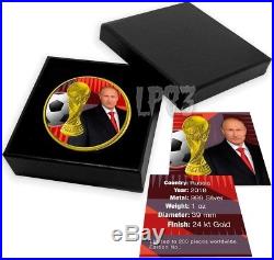 2018 1 Oz Silver 3 Roubles FIFA RUSSIA WORLD CUP PUTIN Coin WITH 24K GOLD GILDED