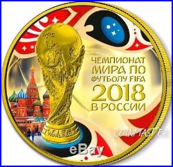 2018 1 Oz Silver 3 Roubles FIFA WORLD CUP Coin, 24KT GOLD GILDED