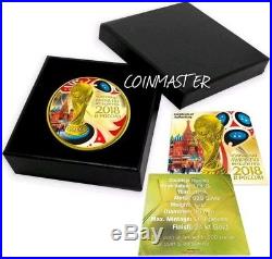 2018 1 Oz Silver 3 Roubles FIFA WORLD CUP Coin, 24KT GOLD GILDED