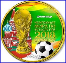 2018 1 Oz Silver 3 Rubbles Russia WORLD CUP KREMLIN Coin WITH 24K GOLD GILDED