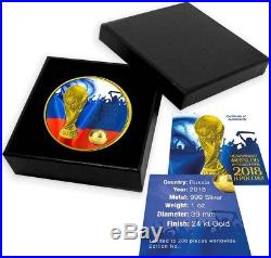 2018 3 Roubles WORLD CUP RUSSIA FIFA 1 Oz Silver Coin, 24Kt Gold Gilded
