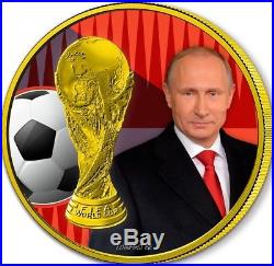2018 3 Roubles WORLD CUP RUSSIA PUTIN 1 Oz Silver Coin, 24Kt Gold Gilded