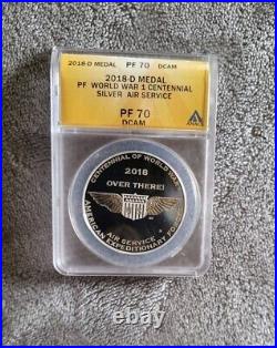 2018-D World War 1 (WWI) Centennial Air Service Silver Medal ANACS PF70 DCAM