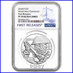 2018-P Proof $1 World War I Centennial Silver Dollar NGC PF70UC Blue FR Label