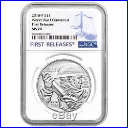 2018-P UNC $1 World War I Centennial Silver Dollar NGC MS70 Blue FR Label