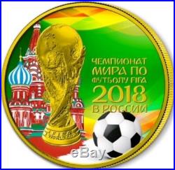 2018 Russia WORLD CUP KREMLIN 1 Oz Silver Coin, 24Kt Gold
